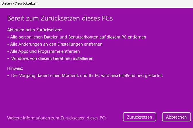 Windows 11 zurücksetzen auf Werkseinstellungen