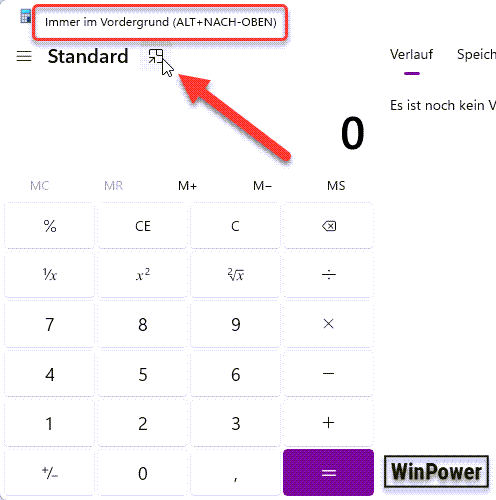 Taschenrechner immer im Vordergrund halten