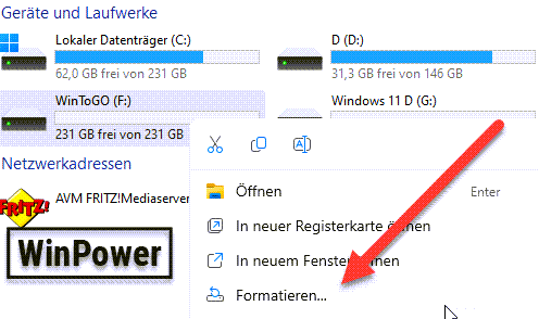 USB Stick formatieren mit Windows 11