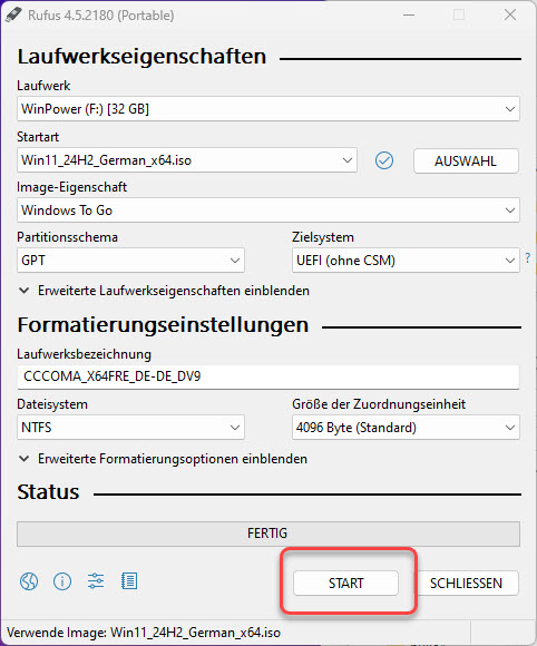 Windows 11 To Go Windows auf USB Stick installieren mit Rufus